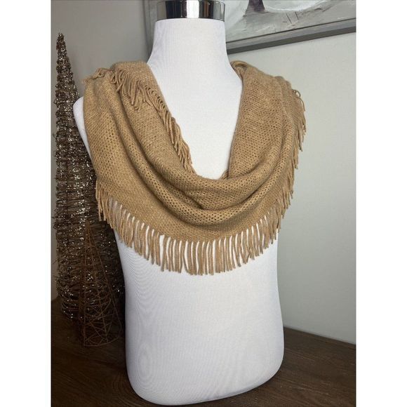 INC Womens Raschel Loop Infinity Fringe Scarf Camel Brown Soft Cozy One Size New - Picture 1 of 4